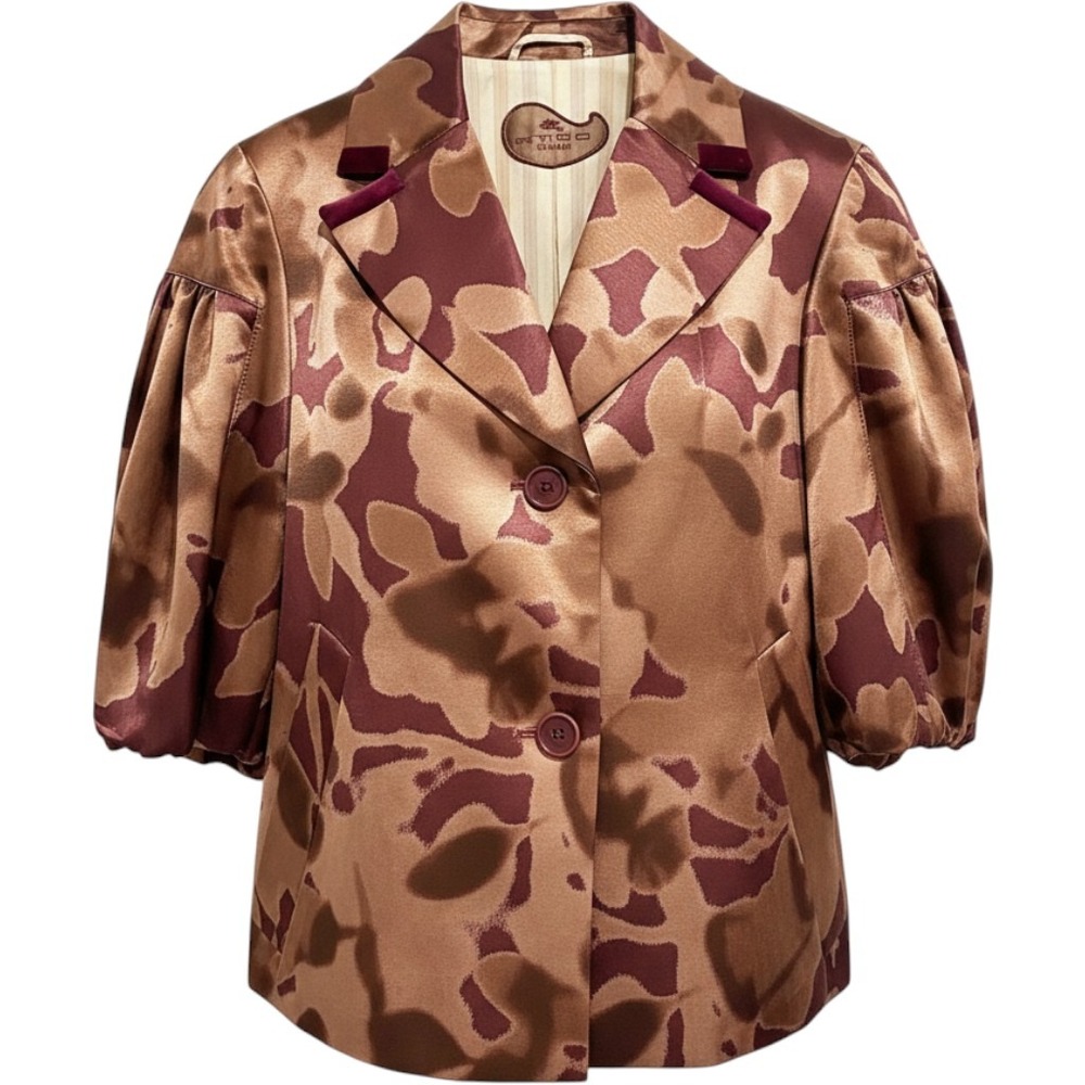 Etro Milano Brown and Purple Abstract Puff Sleeve Blazer Size 42/US 6